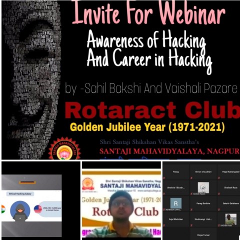 Webinar on 'Awareness of Hacking and Career in Hacking'  Organized by Rotaract Club on 3rd October, 2021