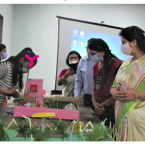 Student demonstrating a Model on National Science Day 2022